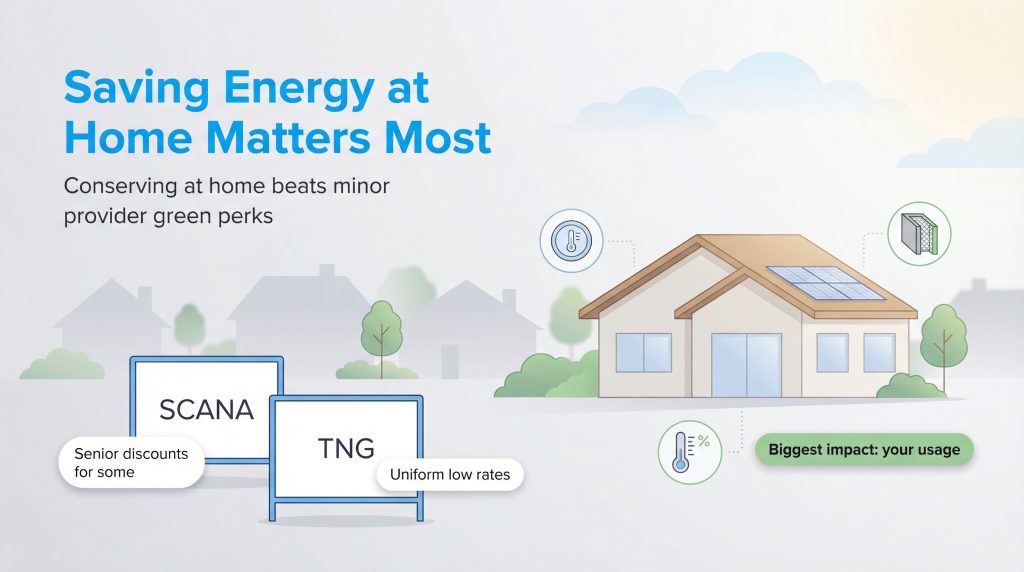 Illustration showing home energy conservation has a bigger impact than SCANA or TNG provider perks.