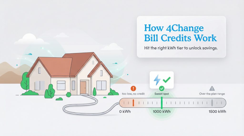 Diagram illustrating that hitting exactly 1000 kWh usage unlocks a bill credit sweet spot.