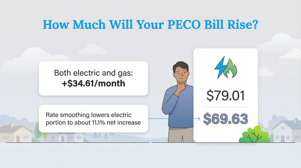 PECO dual service bills may rise $34.61/month, but rate smoothing could lower the net increase.