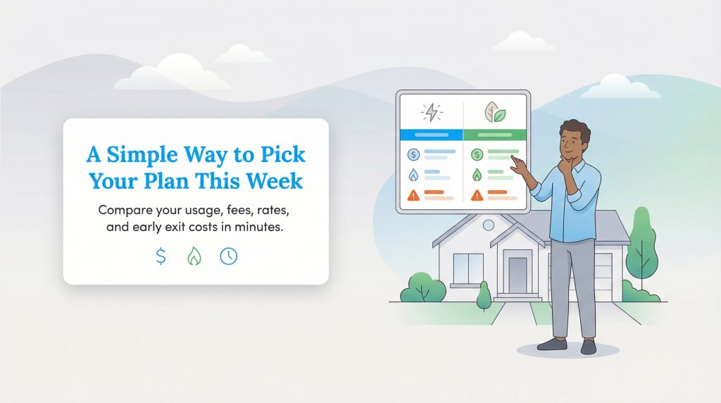 A person pointing at a comparison chart of two natural gas plans.