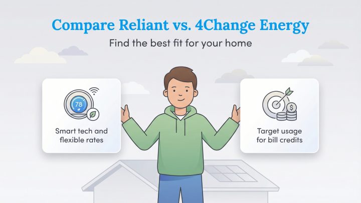 A man holds two options: Smart tech and flexible rates and Target usage for bill credits.