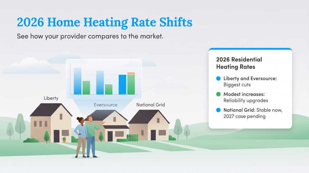 Comparison of 2026 home heating rates for Liberty, Eversource, and National Grid.