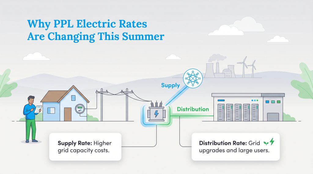 Infographic showing how supply and distribution costs affect PPL Electric rates.