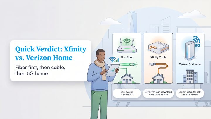 Infographic ranks Verizon Fios Fiber as best overall, followed by Xfinity Cable, then Verizon 5G.