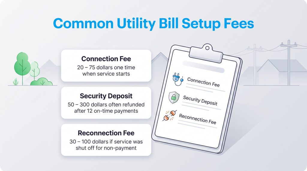 Infographic listing costs for utility Connection Fees, Security Deposits, and Reconnection Fees.