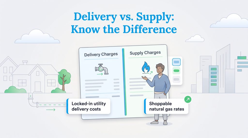Infographic comparing fixed gas delivery charges and shoppable supply charges.
