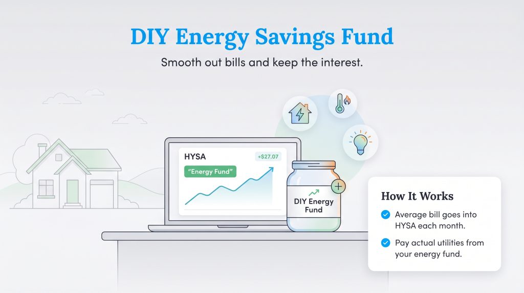 Infographic illustrating a DIY Energy Savings Fund model using a high-yield savings account.