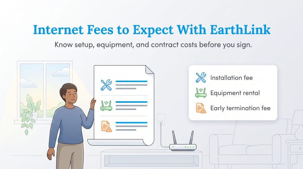 Infographic listing EarthLink's installation, equipment rental, and early termination fees.