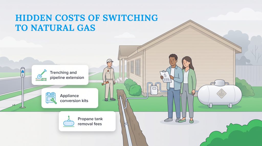 Infographic showing high upfront costs for converting a home from propane to natural gas.