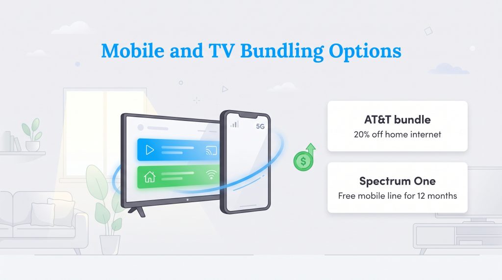 Graphic comparing AT&T's 20% internet discount bundle and Spectrum One's free 12-month mobile line.