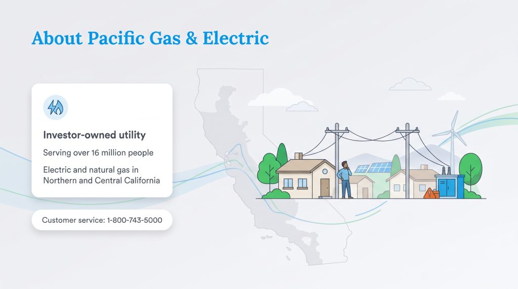 Overview of Pacific Gas and Electric company with a residential utility illustration.