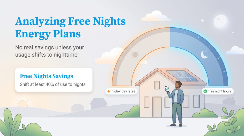 Infographic: Free nights energy plans require shifting 40% of usage to nighttime to save money.
