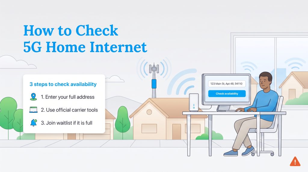 Illustration of a person checking 5G home internet availability with their exact address