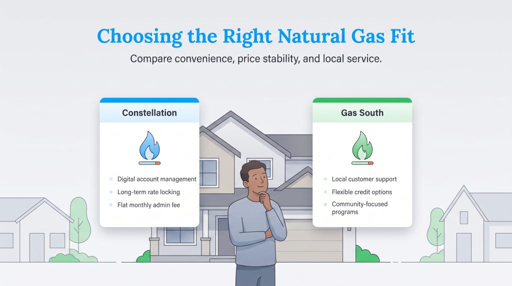 Comparison of Constellation and Gas South natural gas features for homeowners