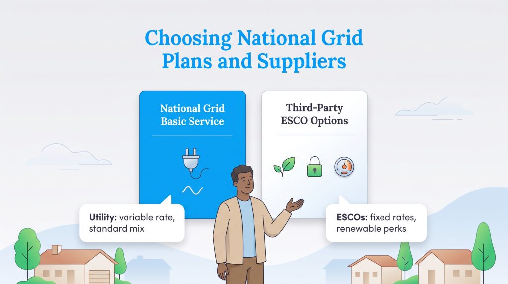 Comparison of National Grid Basic Service with variable rates and third-party ESCO fixed rates