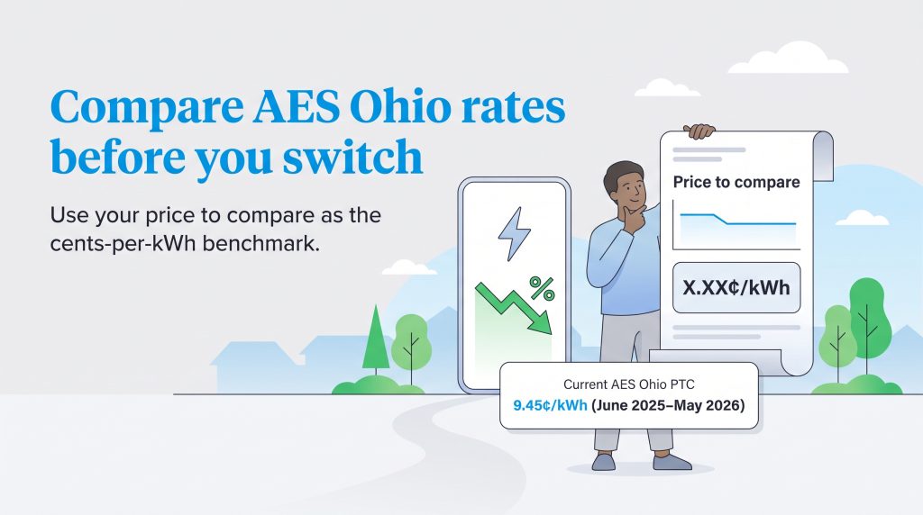 Illustration about comparing AES Ohio rates using the price to compare benchmark
