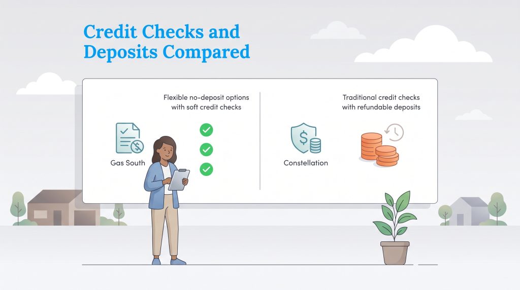Comparison of Gas South flexible no-deposit options and Constellation traditional credit checks