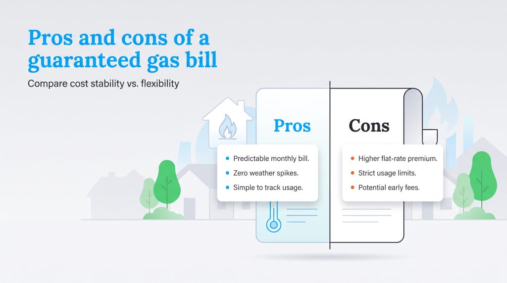 Comparison showing the advantages and disadvantages of a guaranteed flat-rate gas bill.