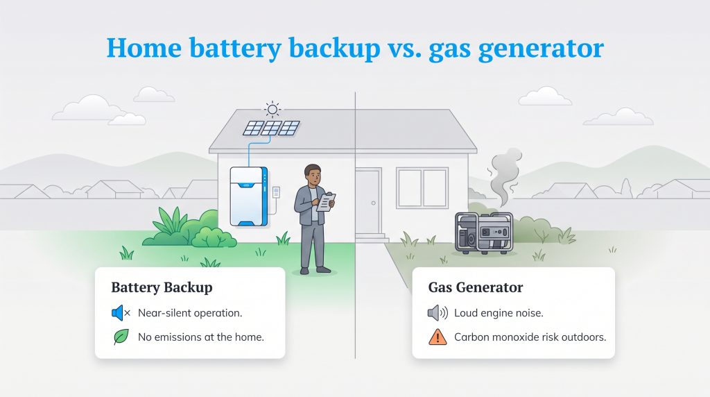 Comparison of home battery backup and gas generator features