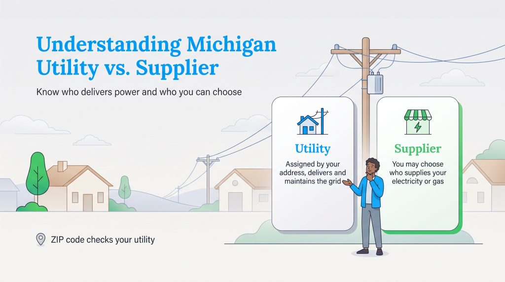 Comparison showing utility maintains grid while consumers can choose their energy supplier