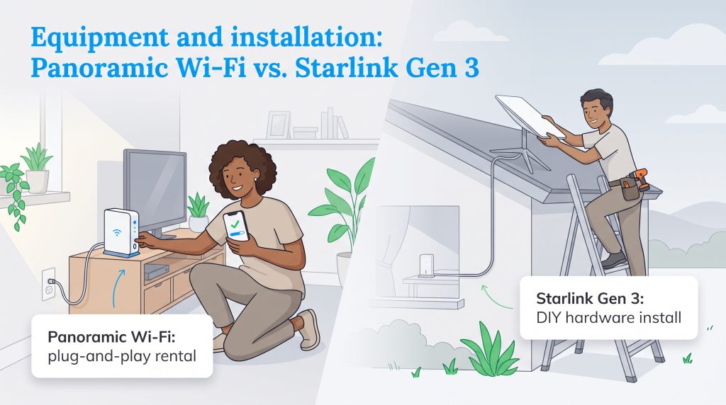 Comparison of indoor Cox Panoramic Wi-Fi setup and outdoor Starlink Gen 3 satellite dish install