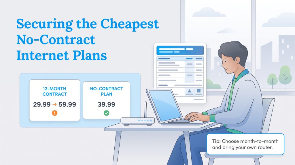 Comparison of a price-increasing 12-month contract versus a stable no-contract internet plan