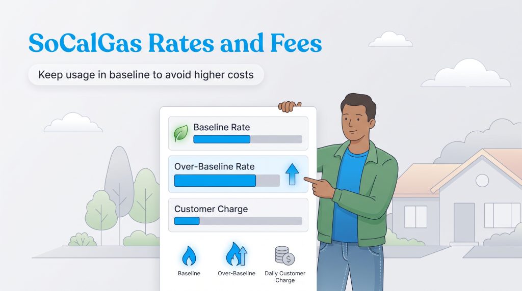 Illustration explaining SoCalGas rates including baseline rate and over-baseline rate