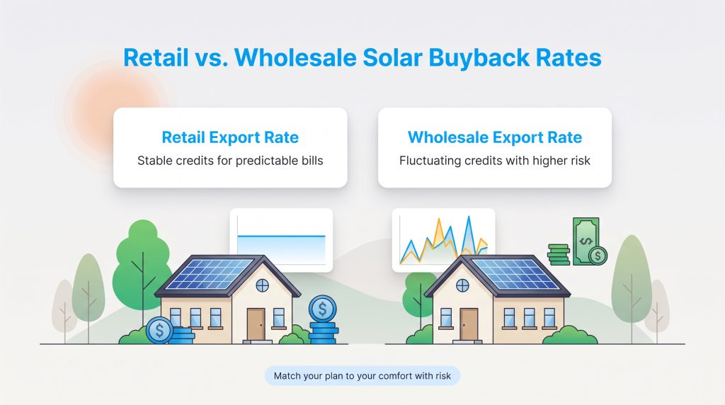Retail solar rates offer stable credits while wholesale rates fluctuate with grid demand