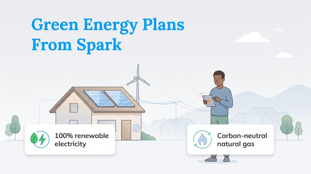 An illustration depicting renewable electricity and carbon-neutral gas options from Spark.
