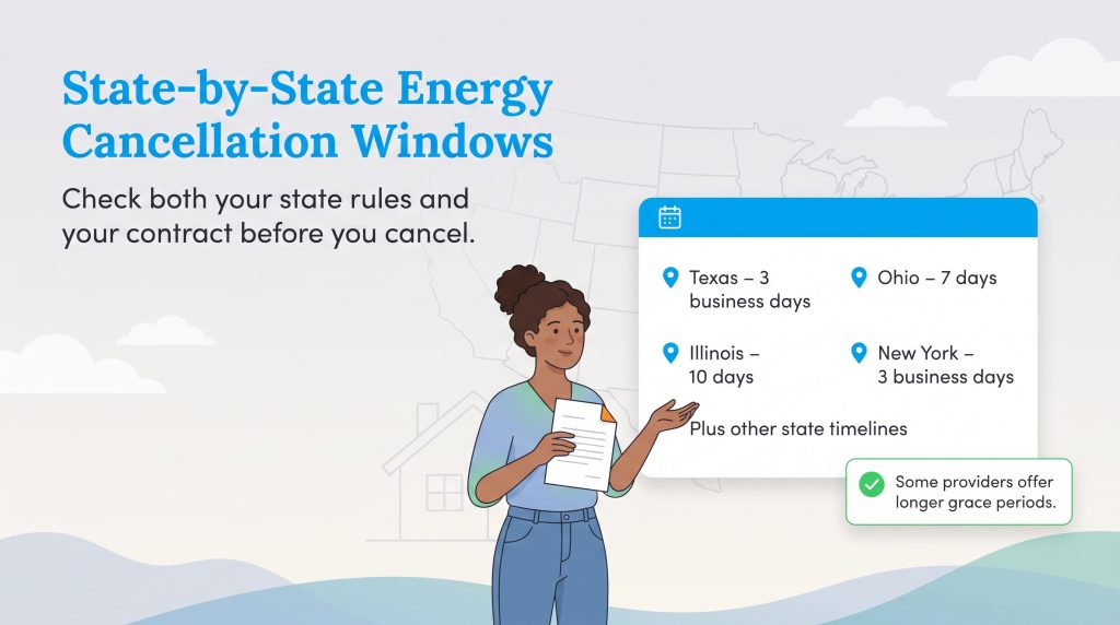 Illustration of state-by-state energy contract cancellation windows