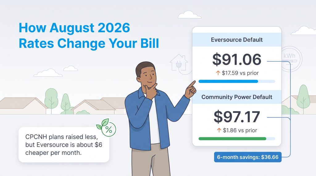 Comparison of Eversource Default at $91.06 versus Community Power Default at $97.17
