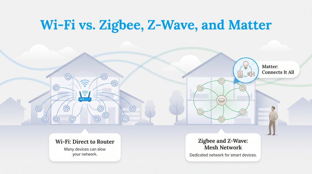 Comparison of direct Wi-Fi connections and mesh networks for smart homes