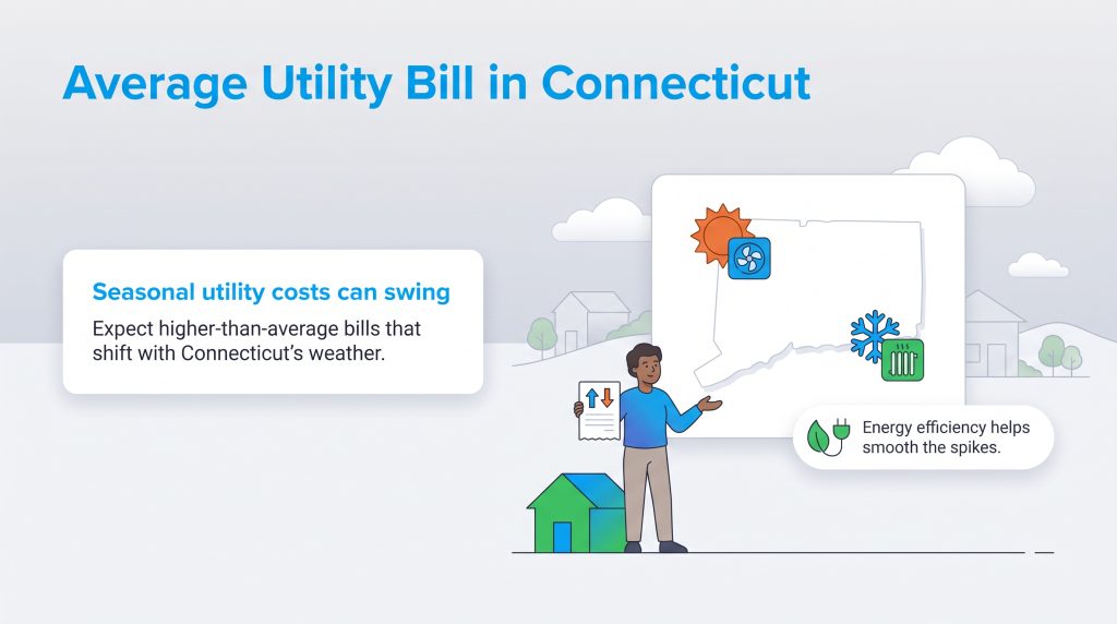Graphic showing how seasonal weather in Connecticut swings utility bills up and down