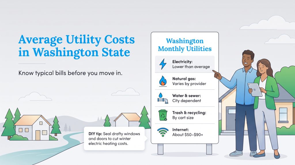 Infographic listing typical monthly utility costs in Washington State.