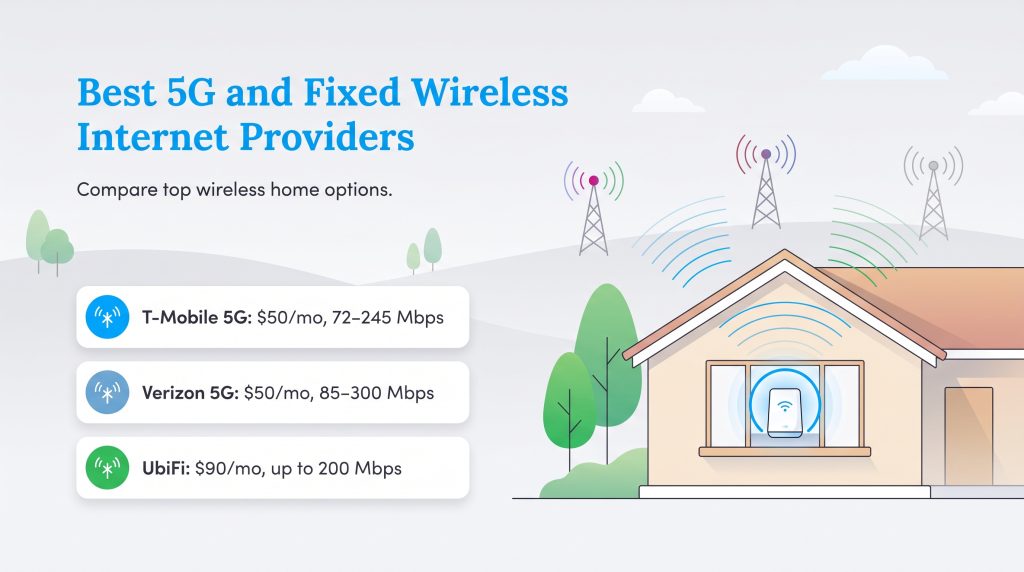 Comparison of T-Mobile, Verizon, and UbiFi 5G and wireless home internet prices and speeds