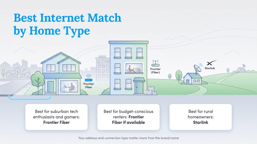 Internet provider recommendations for suburban, renter, and rural households