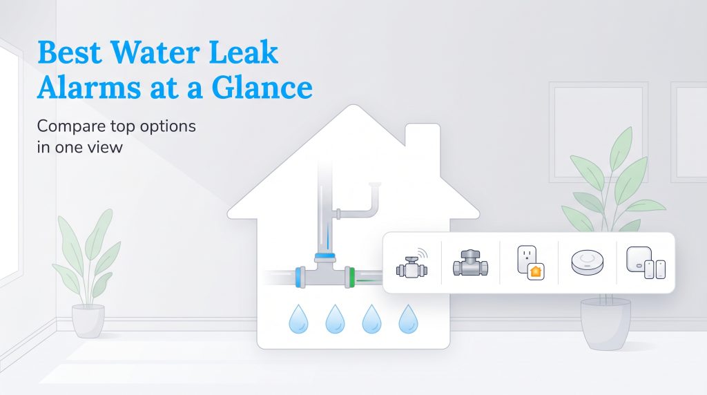 Illustration of smart home water leak detectors and automatic shutoff valves