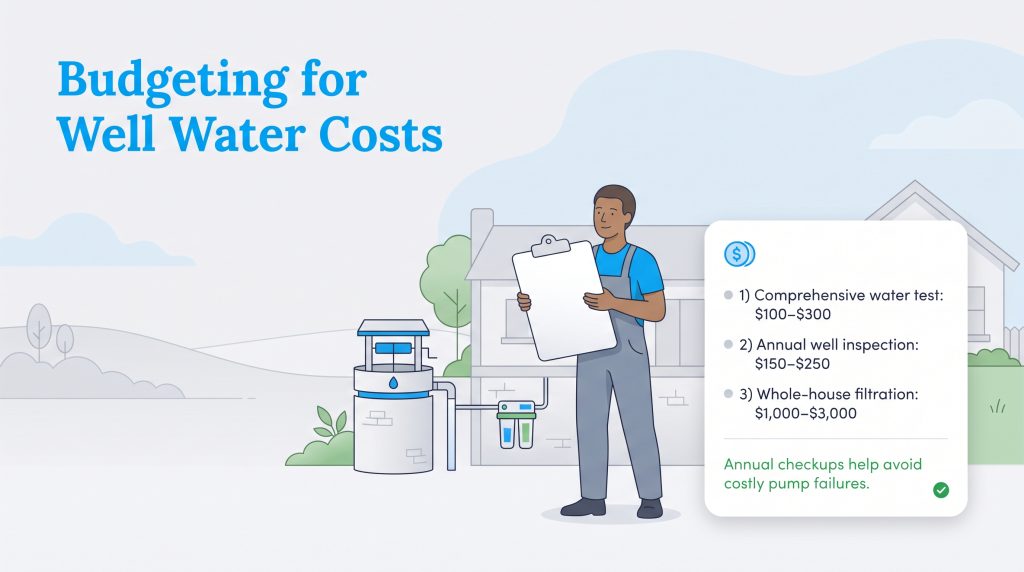 Graphic displaying typical costs for water tests, inspections, and whole house filtration.