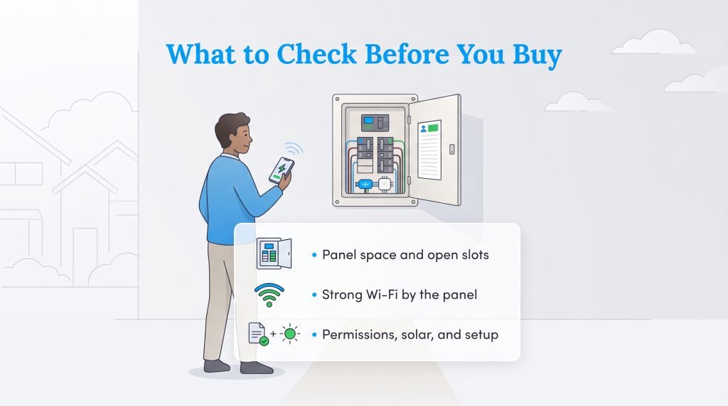 Illustration of a man checking his phone next to an electrical panel with a checklist.
