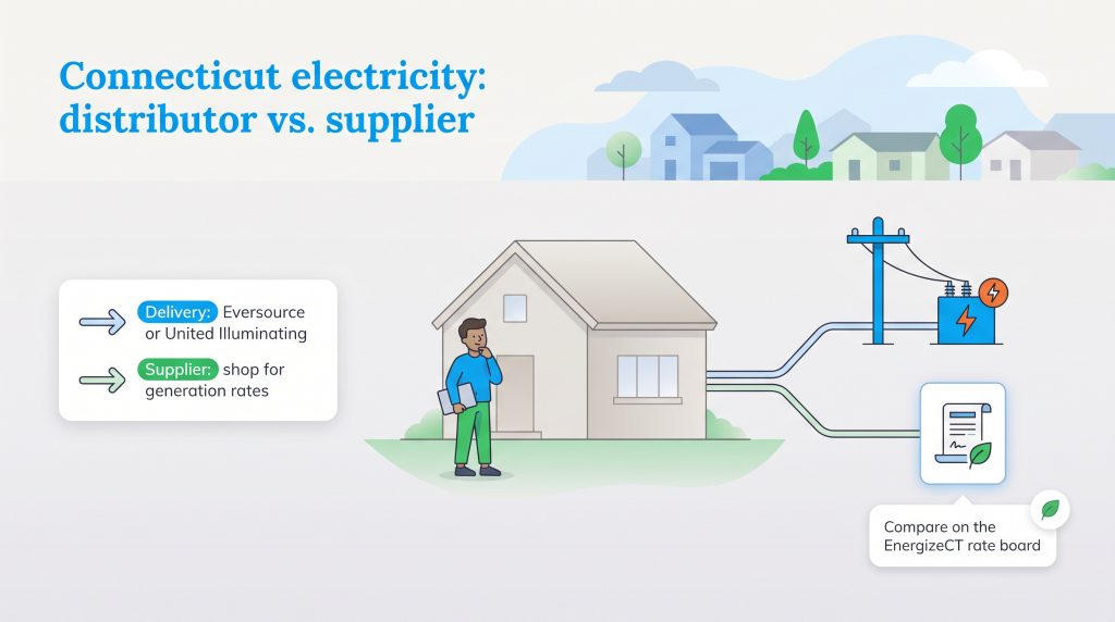 Visual comparison of Connecticut electricity delivery utilities and generation suppliers