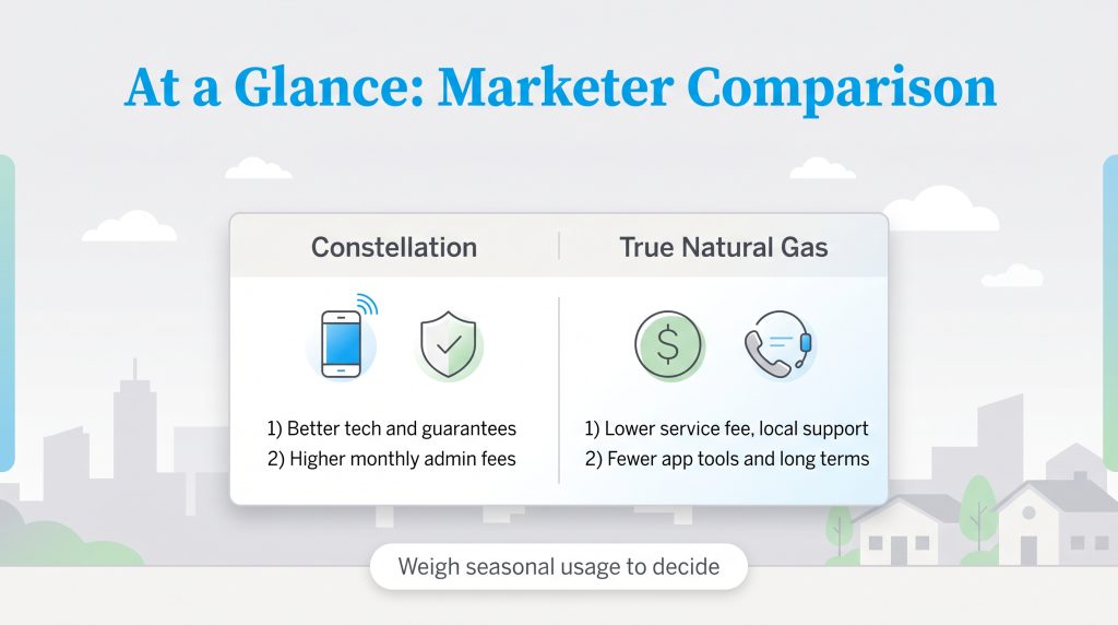 Side-by-side comparison of Constellation and True Natural Gas pros and cons