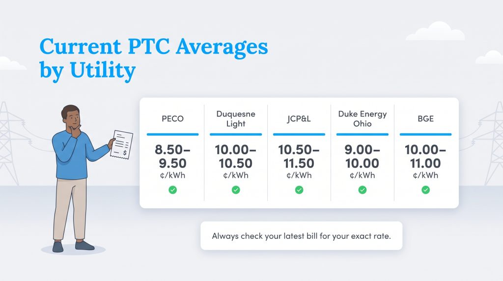Graphic showing average utility price to compare rates in cents per kilowatt-hour.