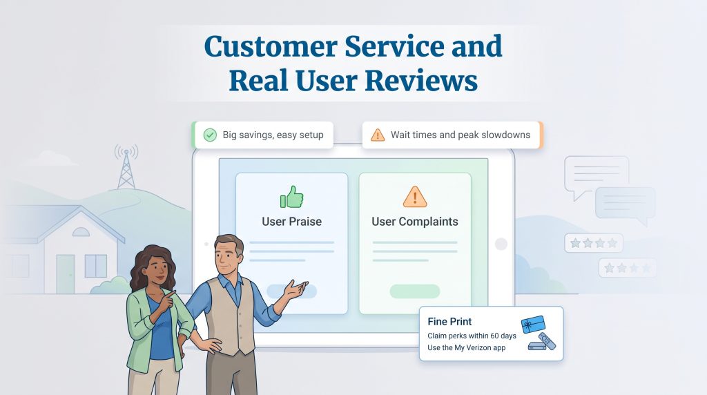 Illustration of customer feedback showing user praise and complaints on a digital tablet
