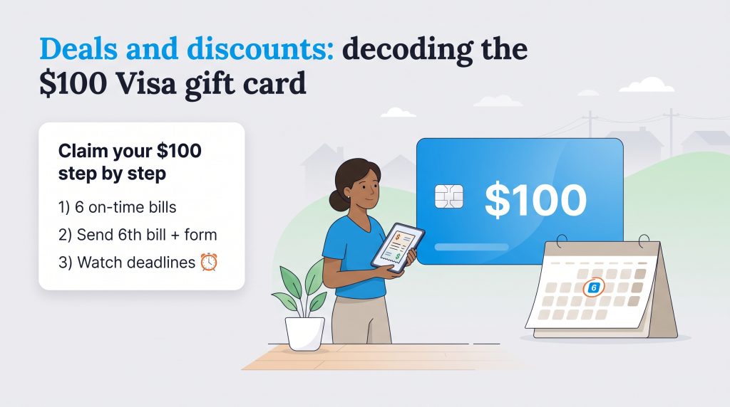 Graphic showing the three-step process to claim a 100 dollar Visa gift card