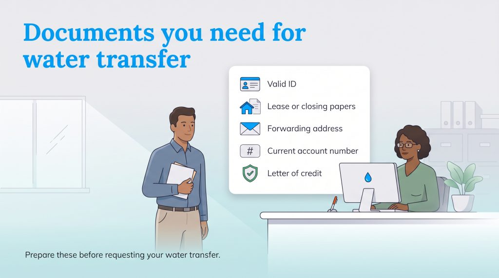 An illustration of required documents for transferring municipal water utility service.