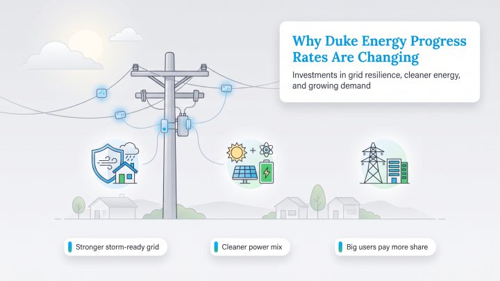 Graphic outlining Duke Energy Progress grid investments and rate change drivers.