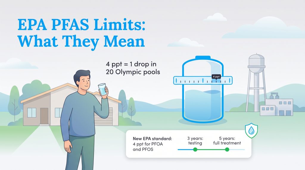 Infographic explaining the new EPA PFAS drinking water limits and municipal timeline.