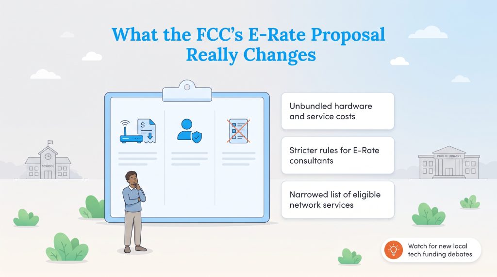 Infographic listing three major proposed changes to the FCC E-Rate program