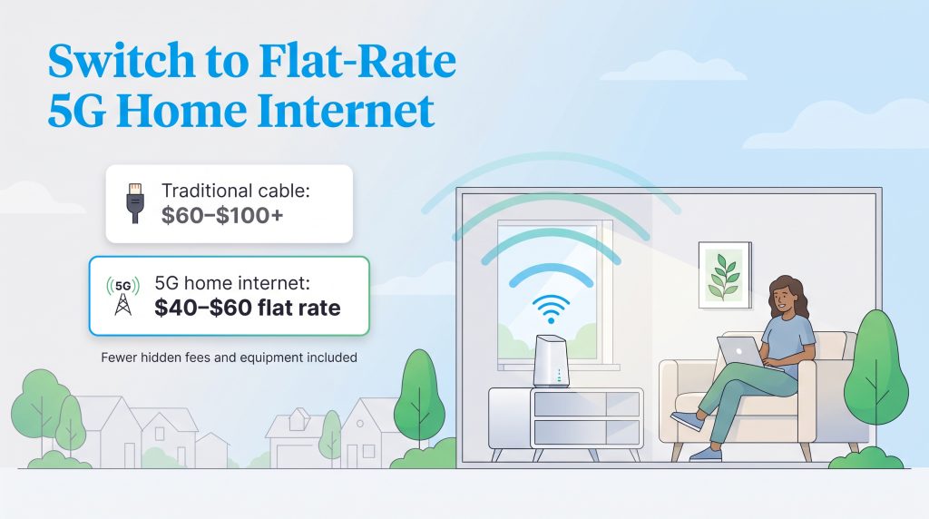 Graphic comparing traditional cable costs with more affordable flat-rate 5G home internet.