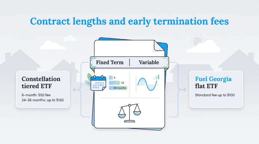 Comparison of Constellation tiered ETF and Fuel Georgia flat ETF for natural gas contracts